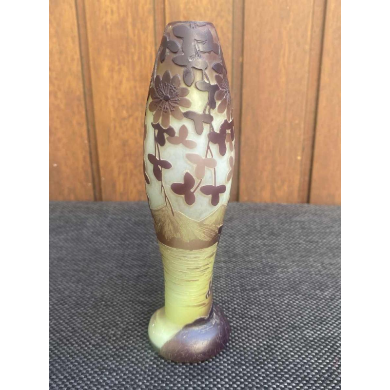 DE VEZ "Lake Annecy landscape" Art Nouveau cameo glass vase, ca 1900