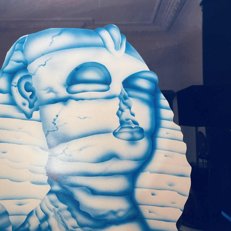 PATRICE PLACEMAN 'Sphynx & rode bal' airbrush schilderij, olie onder plexiglas, 1996