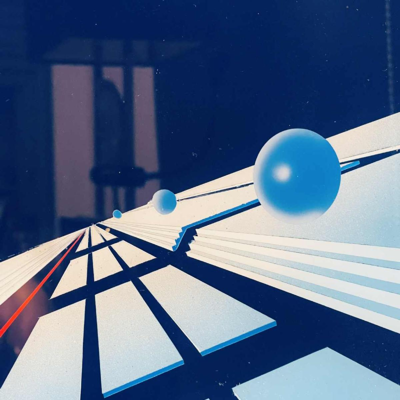 PATRICE PLACEMAN 'Sphynx & rode bal' airbrush schilderij, olie onder plexiglas, 1996