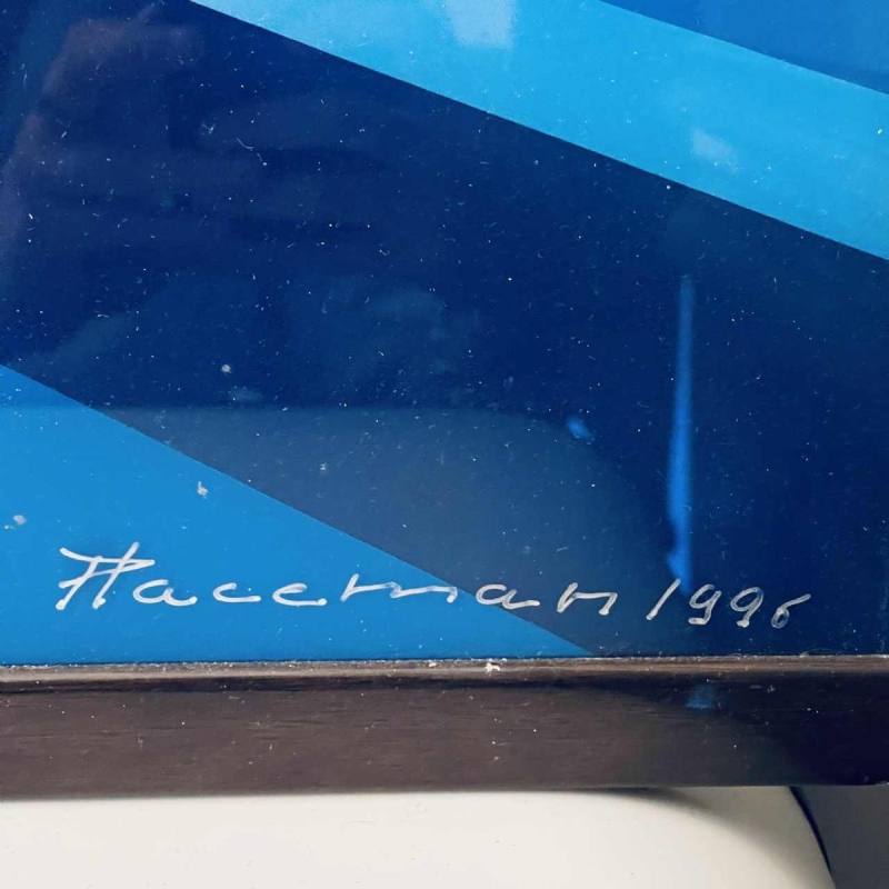 PATRICE PLACEMAN 'Sphynx & boule rouge' peinture Ã  l'aÃ©rographe, Ã©glomisÃ© huile sous plexiglass, 1996