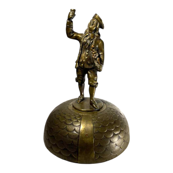 Hotel, table or office bell - bronze sculpture of a figure with 4 oak acorn bells, 19th century
