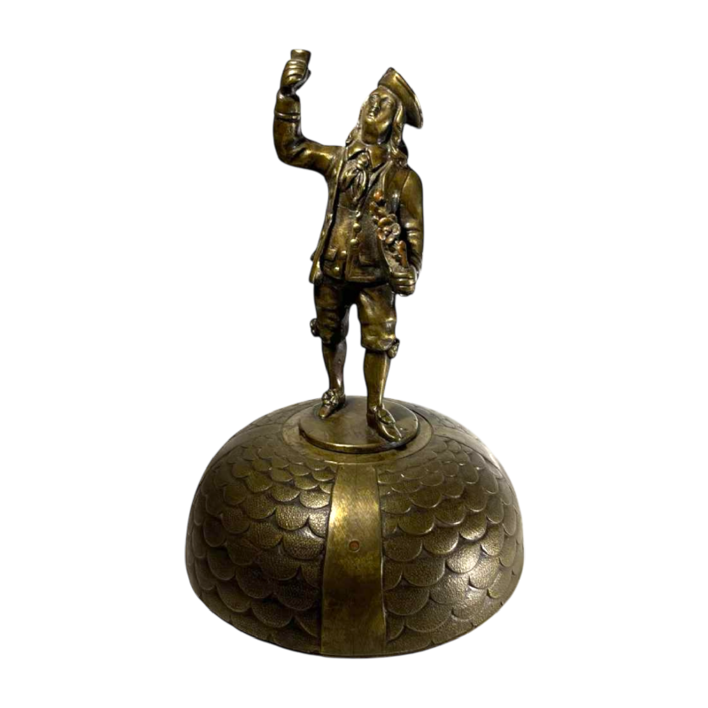 Sonnette clochette d'hôtel, de table ou de bureau - sculpture personnage en bronze à 4 grelots glands de chêne, XIXe s