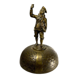 Hotel, table or office bell - bronze sculpture of a figure with 4 oak acorn bells, 19th century