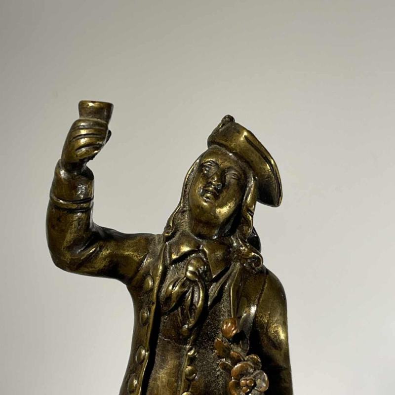 Sonnette clochette d'hôtel, de table ou de bureau - sculpture personnage en bronze à 4 grelots glands de chêne, XIXe s