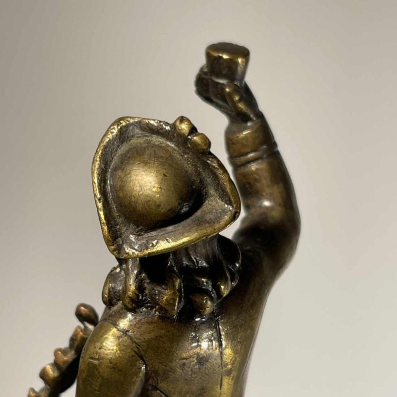 Sonnette clochette d'hôtel, de table ou de bureau - sculpture personnage en bronze à 4 grelots glands de chêne, XIXe s