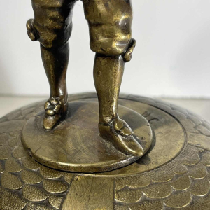 Hotel, table or office bell - bronze sculpture of a figure with 4 oak acorn bells, 19th century