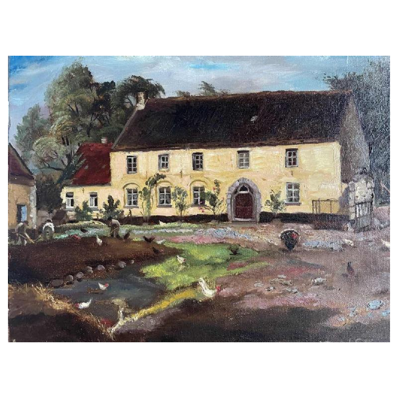 Marcel GILLIS (1897-1972): « 3 hommes uvrant dans le potager devant la maison »
