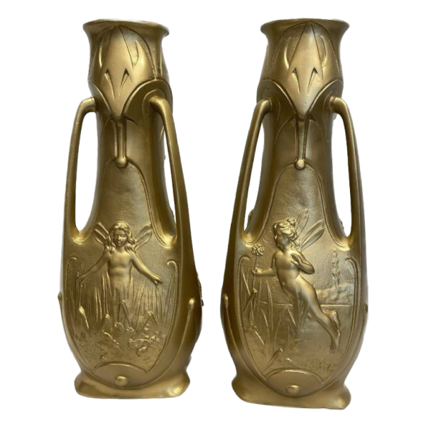 Vases in gilded regula, signed Jean Garnier