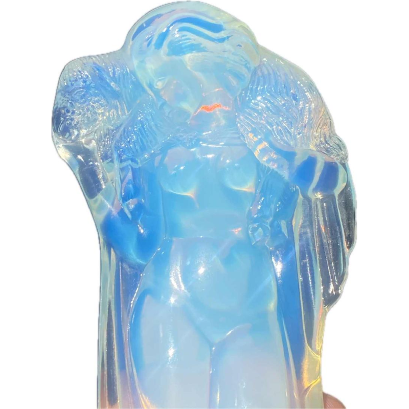 Sabino "Woman carrying sheep" Art Deco sculpture in opalescent glass, ca 1920