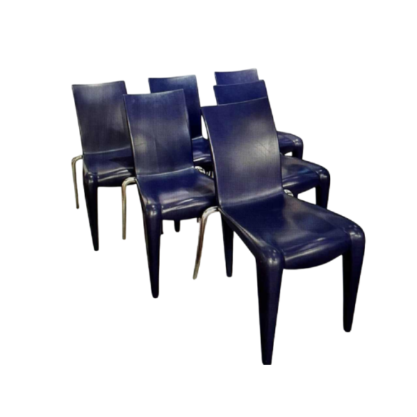 PHILIPPE STARCK for VITRA, set of 6 “Louis 20“ chairs, blue polypropylene and aluminium, 2003