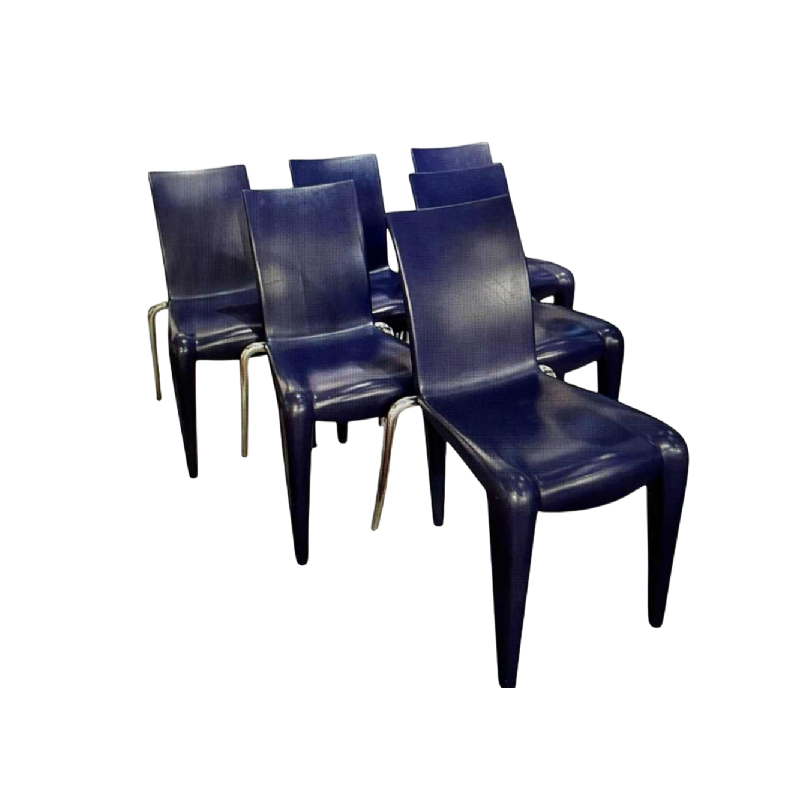 PHILIPPE STARCK pour VITRA, set de 6 chaises “Louis 20“ polypropylène bleu et aluminium, 2003