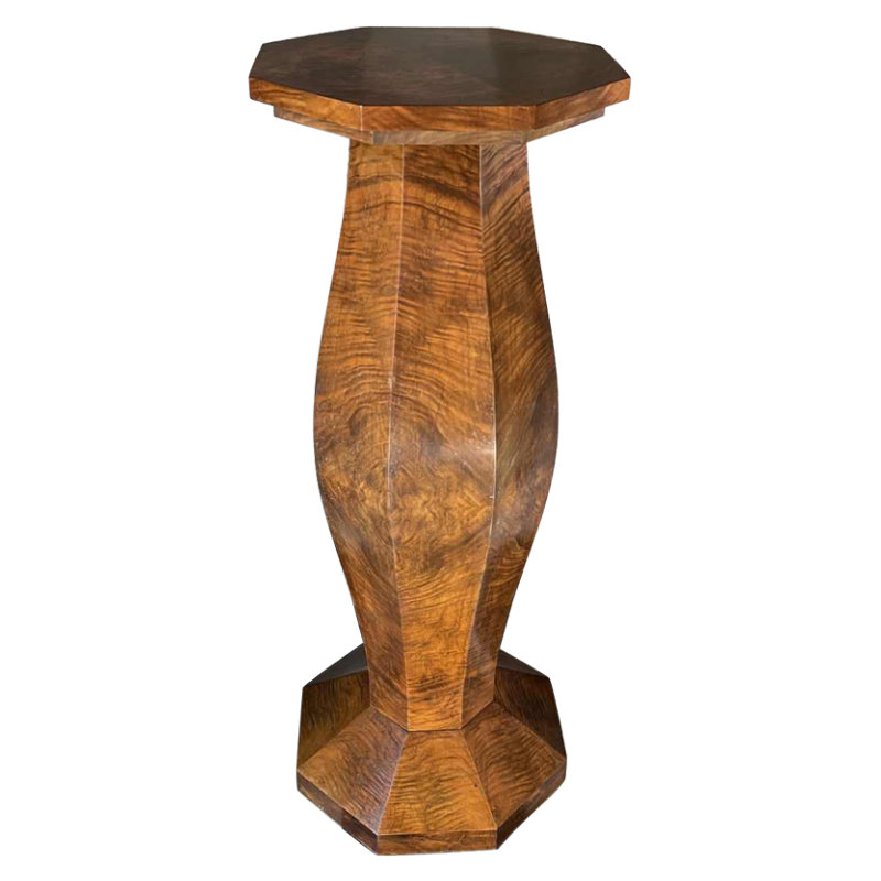 DE COENE FRERES, Colonne Sellette Art Déco Octogonale Galbée, Loupe Noyer 1925