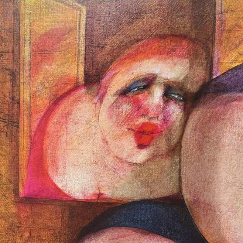 Simone TOUSSAINT «Rendez-vous clandestin» peinture acrylique sur toile, fin du XXe s