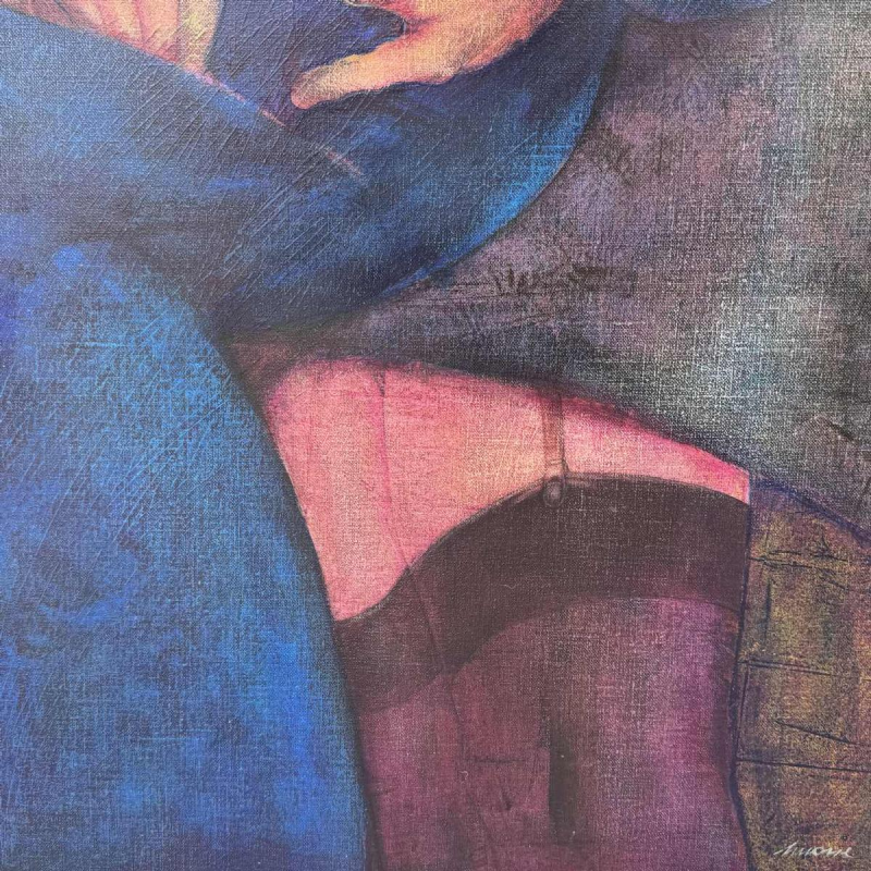 Simone « Clandestine appointment » painting acrylic on canvas, end of XXth c