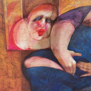 Simone « Clandestine appointment » painting acrylic on canvas, end of XXth c