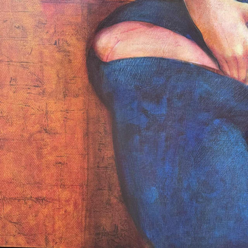 Simone TOUSSAINT  «  Clandestiene afspraak » schilderij acryl op doek, einde van XXe c