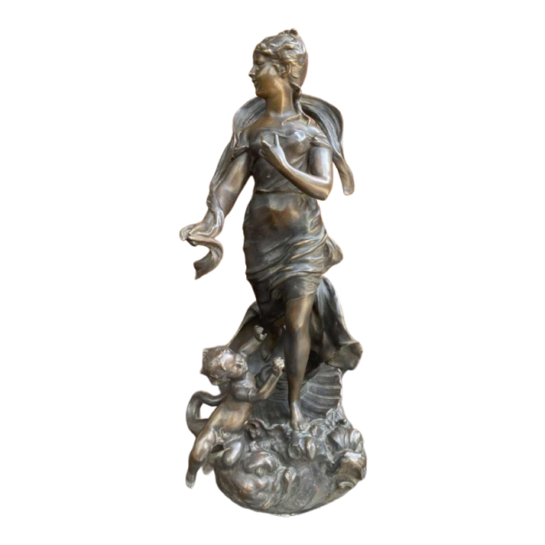 Virgile Morey Ingepakte vrouw Art Nouveau bronzen sculptuur gesigneerd