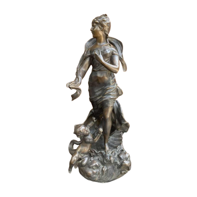 Virgile Morey "Femme Enrubannée" sculpture Art Nouveau en bronze signée
