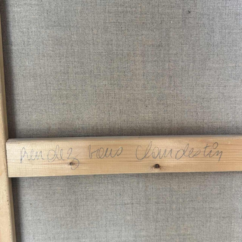 Simone TOUSSAINT  «  Clandestiene afspraak » schilderij acryl op doek, einde van XXe c