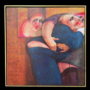 Simone « Clandestine appointment » painting acrylic on canvas, end of XXth c