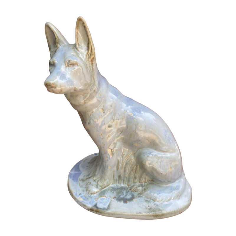 Sculpture d'un chien ( berger ) céramique Art Déco, faïence Moulin Des Loups Orchies