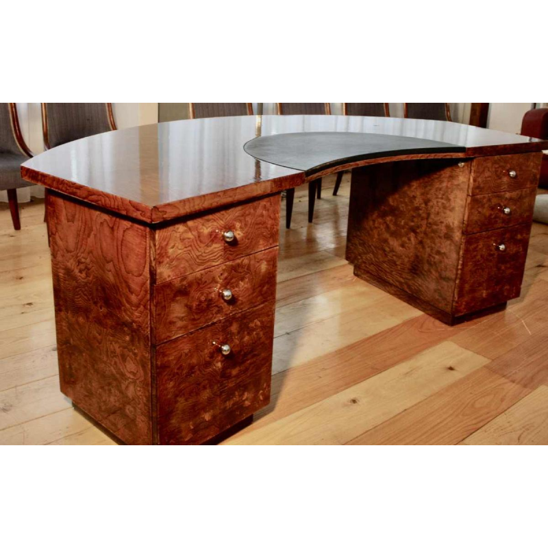 Andrée Putman (attribué) bureau demi-cercle“en bois de frêne, design français 1960-80