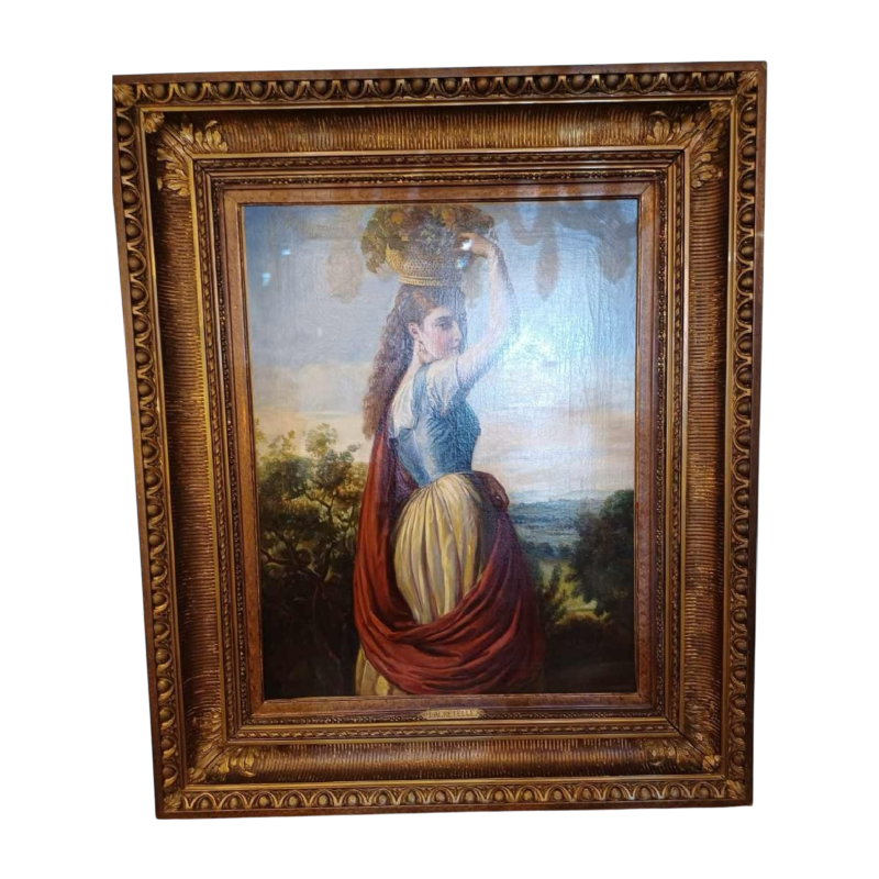Jean Edouard Lacretelle “Jeune fille au panier de fruits“ tableau huile sur toile, fin XIXe s
