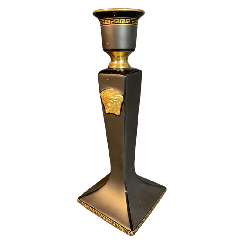 VERSACE GIANNI e´dition ROSENTHAL "GORGONA" Bougeoir Noir / Dore´ Porcelaine