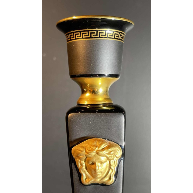 VERSACE GIANNI e´dition ROSENTHAL "GORGONA" Bougeoir Noir / Dore´ Porcelaine