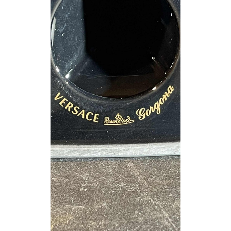 VERSACE GIANNI e´dition ROSENTHAL "GORGONA" Bougeoir Noir / Dore´ Porcelaine