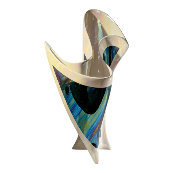 Verceram or Camillo Lusso, free-form, sculptural iridescent ceramic vase, ca 1960-70