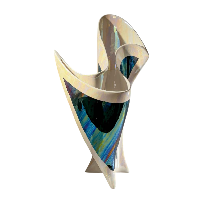 Verceram or Camillo Lusso, free-form, sculptural iridescent ceramic vase, ca 1960-70