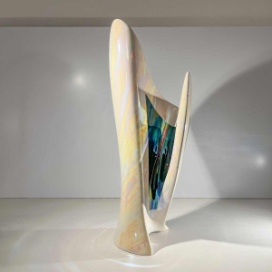 Verceram or Camillo Lusso, free-form, sculptural iridescent ceramic vase, ca 1960-70