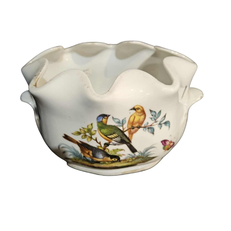 Manufacture de Dresde, petit rafraîchissoir en porcelaine, décor oiseaux et insectes, 19ème siècle