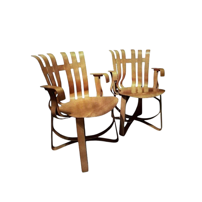 FRANK GEHRY / KNOLL International, paire de fauteuils “Hat Trick“, lames d'érable, 1994
