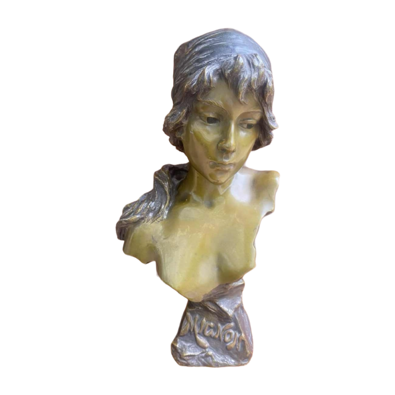 Emmanuel Villanis Jonge vrouw Art Nouveau sculptuur, bronzen buste gesigneerd, 1896
