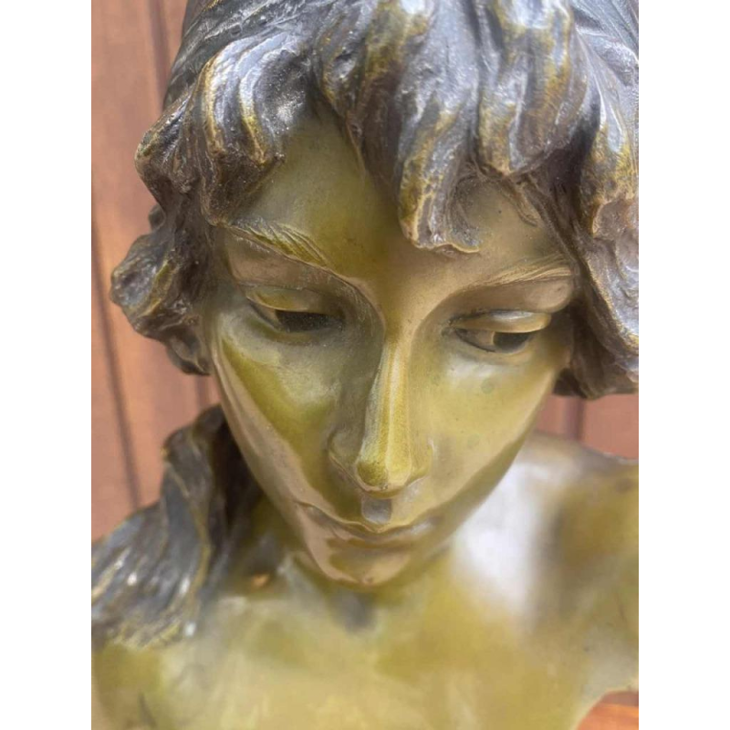 Emmanuel Villanis Young woman Art Nouveau sculpture, bronze bust signed, 1896