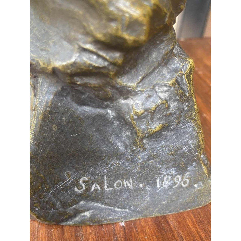 Emmanuel Villanis "Jeune femme" sculpture Art Nouveau, buste en bronze signé, daté 1896