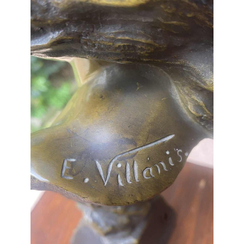 Emmanuel Villanis Young woman Art Nouveau sculpture, bronze bust signed, 1896