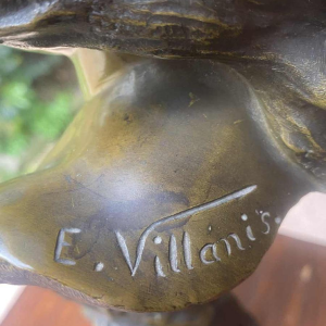 Emmanuel Villanis "Jeune femme" sculpture Art Nouveau, buste en bronze signé, daté 1896