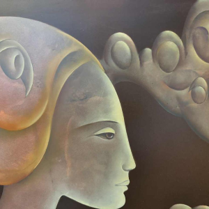 Charles DELPORTE 'Comme une fée' schilderij olieverf op paneel, 1981