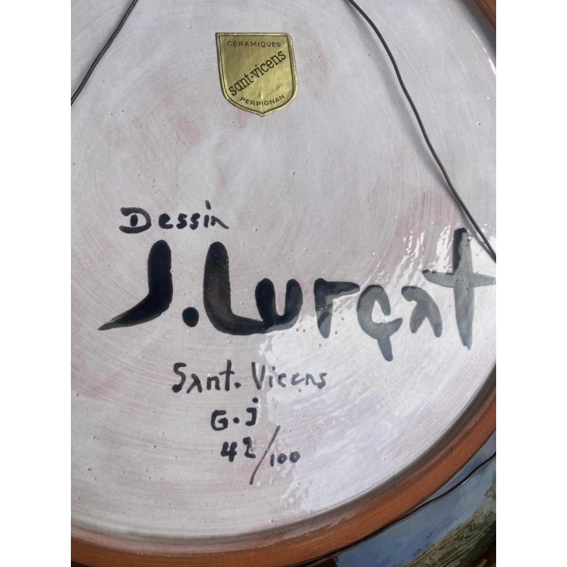 Grand plat signé Jean Lurçat à Sant Vicens Années 50-60