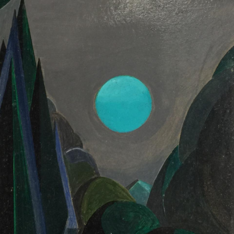 Jean Boquet "Montagnes turquoises" tableau moderniste géométrique, circa 1945