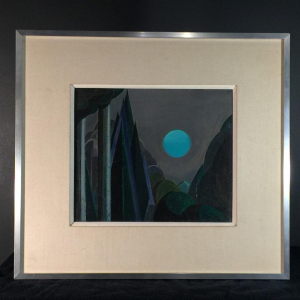 Jean Boquet "Montagnes turquoises" tableau moderniste géométrique, circa 1945