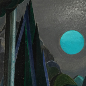 Jean Boquet "Montagnes turquoises" tableau moderniste géométrique, circa 1945