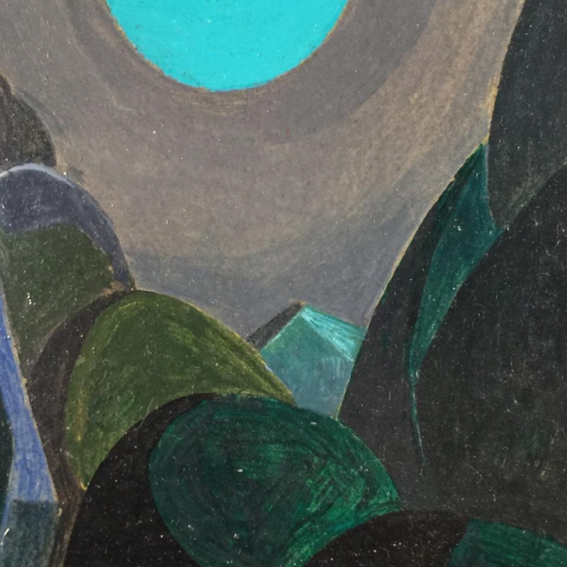 Jean Boquet "Montagnes turquoises" tableau moderniste géométrique, circa 1945
