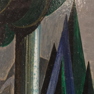 Jean Boquet "Montagnes turquoises" tableau moderniste géométrique, circa 1945