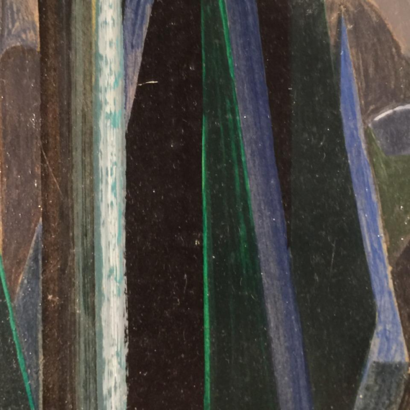 Jean Boquet "Montagnes turquoises" tableau moderniste géométrique, circa 1945