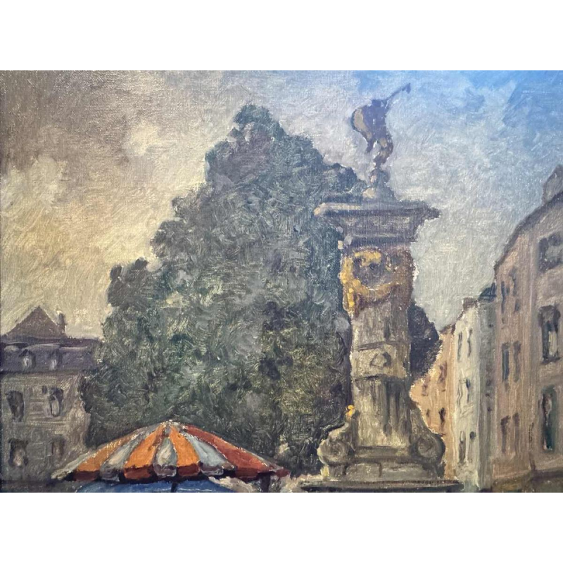 Albert DANDOY 'Namur - Engelenplein - de bloemenmars' schilderij olieverf op doek