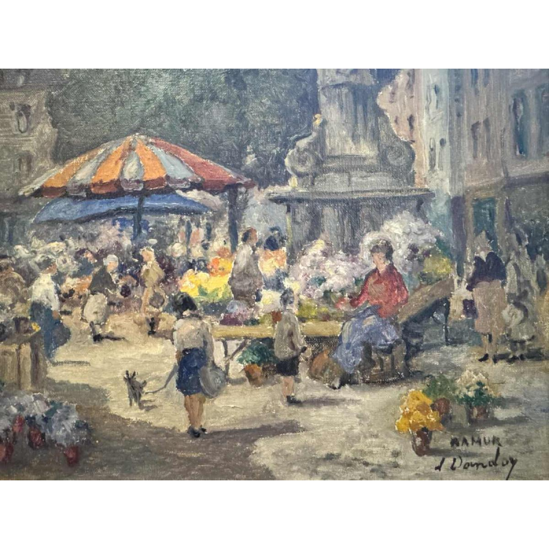Albert DANDOY 'Namur - Engelenplein - de bloemenmars' schilderij olieverf op doek